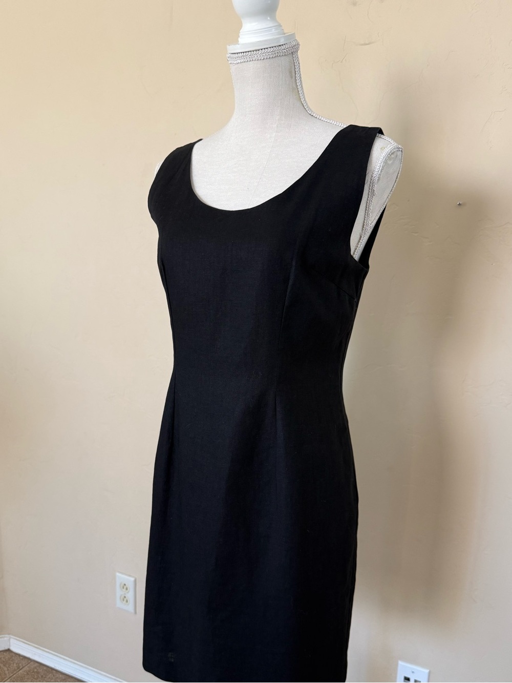 Black Linen Blend Sheath Dress Style Works Petite 6P 90s Minimalist - Picture 7 of 8